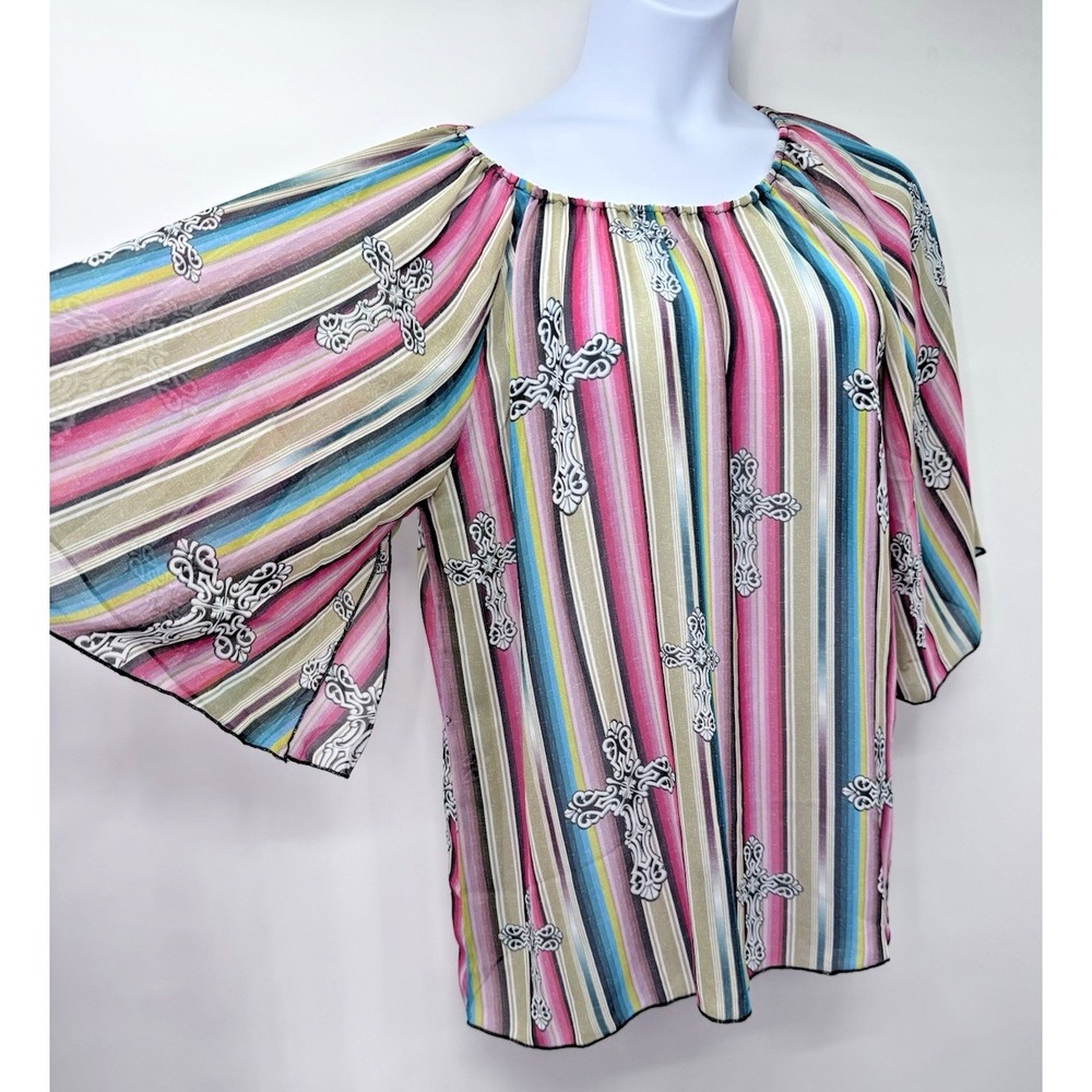 Cowgirl Hardware Sheer Open Flare Sleeve Pullover 2X country western rodeo